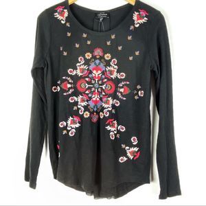 New LUCKY BRAND shirt XS black embroidered t608